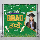 Aperturee - Aperturee Green Gold Congrats Grad Custom Photo Name Backdrop